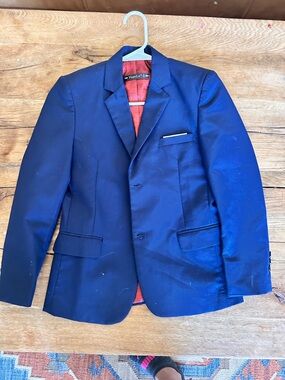 Kids Navy Blue Blazer with Contrast Red Lining